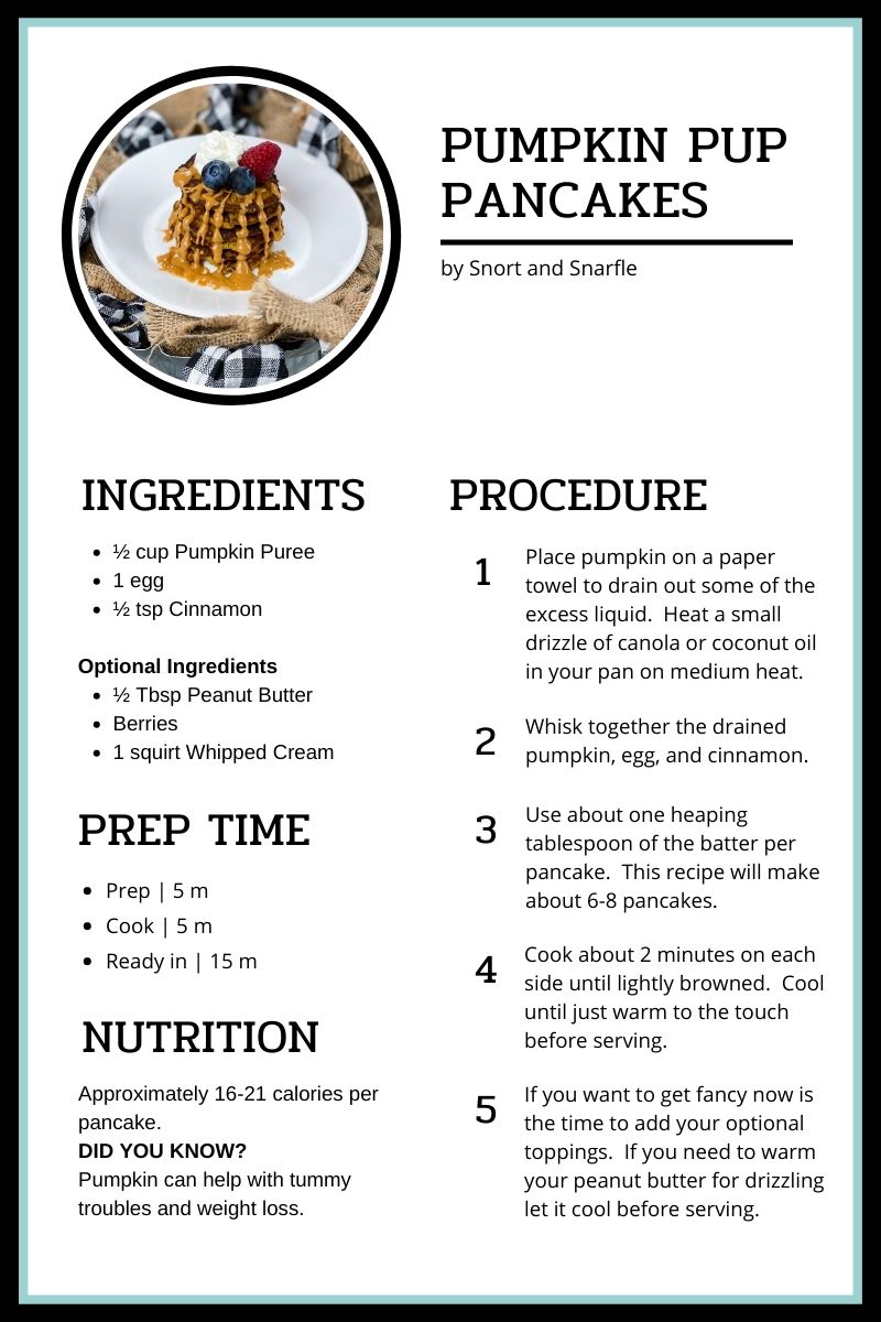 Pumpkin pup pancakes recipe card